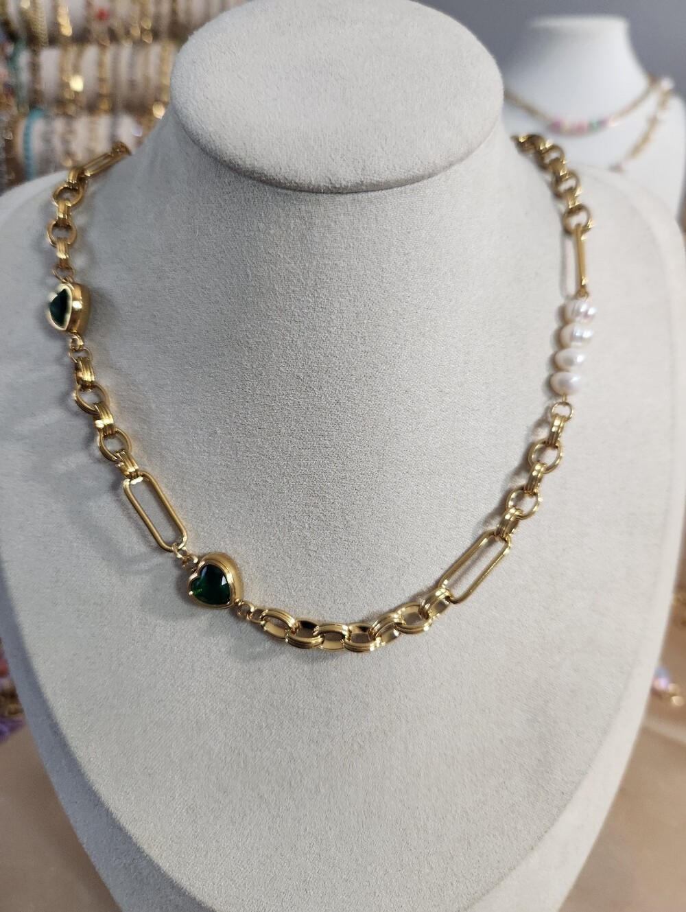 Gold Heart Freshwater Pearl Necklace